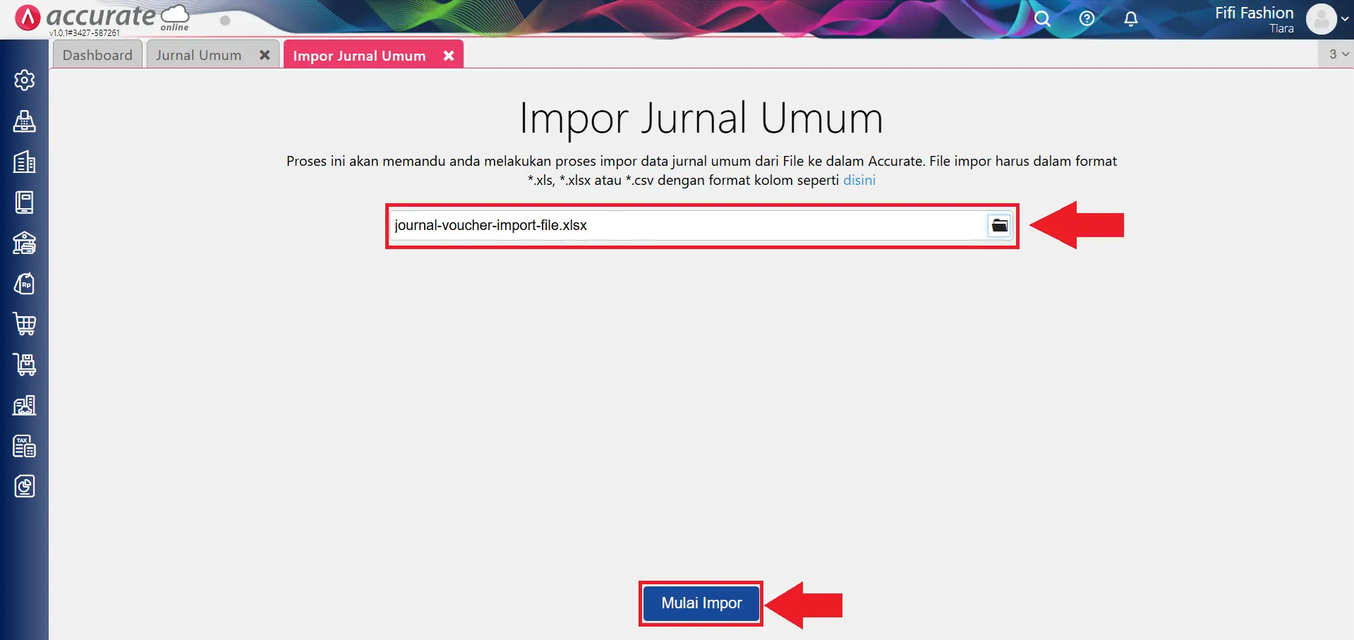 impor jurnal umum file excel/CSV
